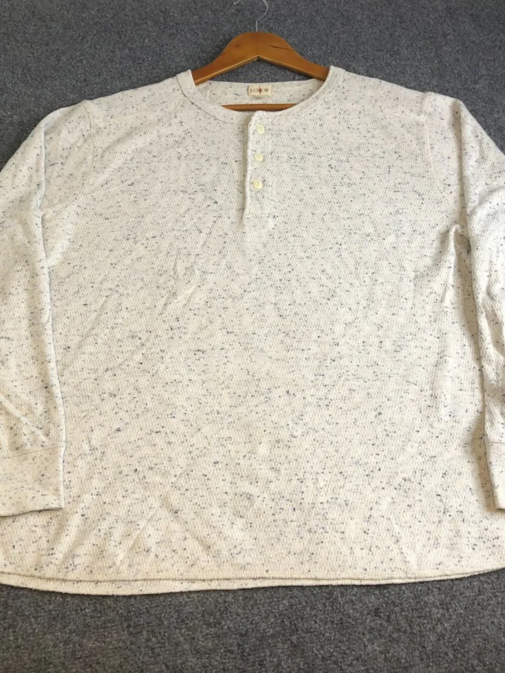 J Crew Shirt Mens XL Gray Speckle Henley Oarsman Long Sleeve 100% Cotton Thermal